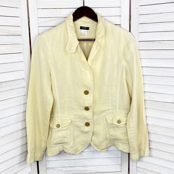 J. Crew Academy Washed Linen Blazer Jacket Yellow Medium - Picture 7 of 13